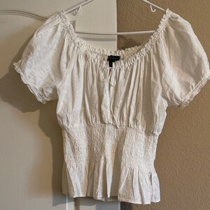 Lauren Ralph Lauren White Smocked Blouse